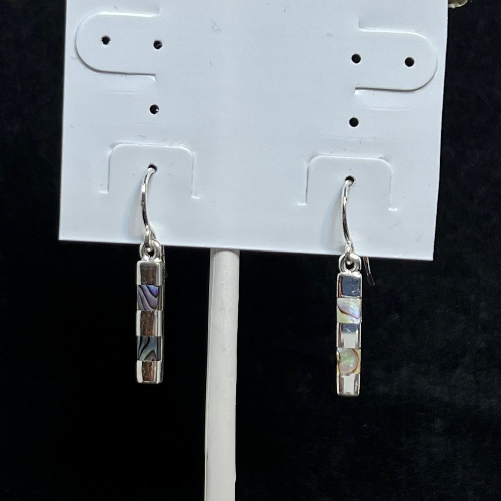 Sterling Silver With Abalone Shell Pierced Dangle Earrings Signed SU (3650)